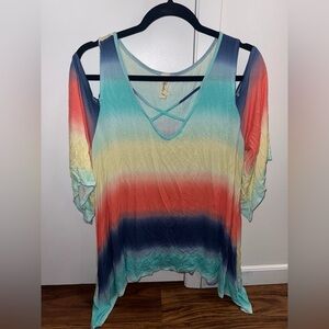 Multicolor Cold Shoulder Women's Top